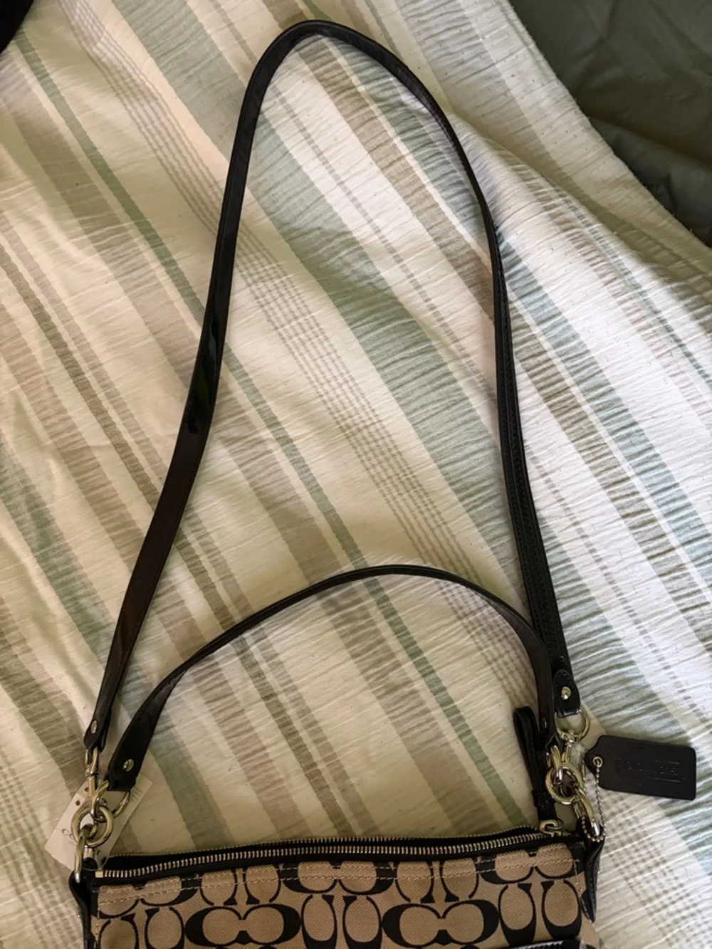 Authentic Coach Khaki and Black Signature Canvas Crossbody - Picture 5 of 6